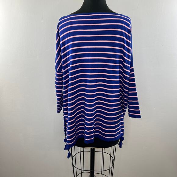 LILLY PULITZER Twilight Blue Coastal Shell Stripe Elba Tassel Sweater Size S - Picture 8 of 11